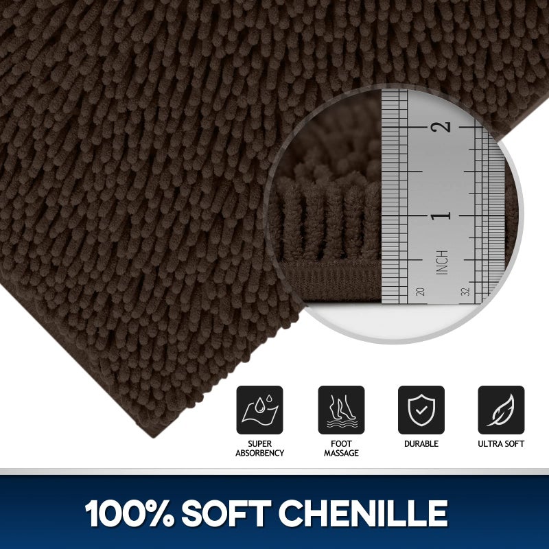 TREETONE Chenille Bath Mat 3 Piece Bathroom Rugs Set, 20x20 Inchs U-Shape Contoured Toilet Mat & 20x32 Inchs Rug & Lid Cover Water Absorbent Plush Rugs for Tub Shower & Bath Room -Chocolate Brown - Image 3